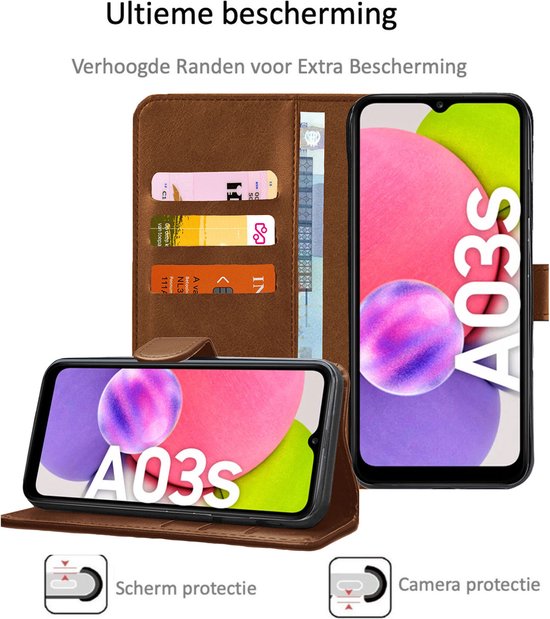 Étui pour Samsung A03s - Couverture portefeuille en forme de bibliothèque, marron