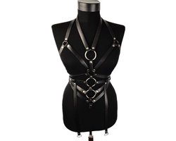 Nooitmeersaai - Harnas Vrouw - Leer - Bovenlichaam - Zwart - BDSM Extreme - Bondage Harnas