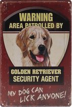 Wandbord – Golden Retriever – Hond – Huisdier – Security - Retro -  Wanddecoratie – Reclame bord – Restaurant – Kroeg - Bar – Cafe - Horeca – Metal Sign – 20x30cm