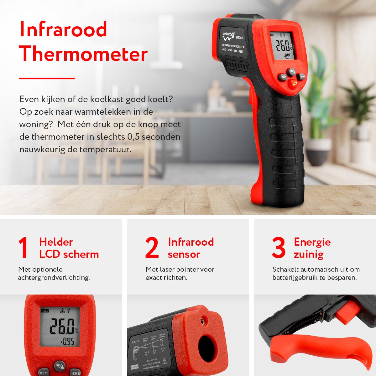 Thermomètre infrarouge QY avec pointeur laser - sans fil / - 50C à + 420 ˚C  | bol.com