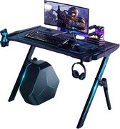 ENIX Game bureau met muismat - Gaming desk PREMIUM - Blauw, Zwart - Gaming Desk - LED - Met beker en koptelefoon houder - 110x59x75 cm