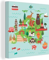 Canvas Wereldkaart - 20x20 - Wanddecoratie Wereldkaart Kinderen - Groen - Europa