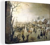 Peinture sur toile Paysage d'hiver avec patineurs - Tableau d'Hendrick Avercamp - 120x90 cm - Décoration murale