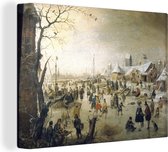 Canvas Schilderij Winterlandschap met schaatsers - schilderij van Hendrick Avercamp - 120x90 cm - Wanddecoratie
