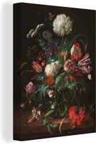 Canvas Schilderij Bloemen in glazen vaas - schilderij van Jan Davidsz de Heem - 30x40 cm - Wanddecoratie