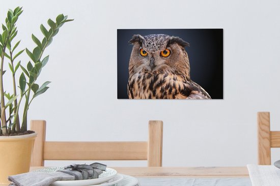 Peinture sur toile Un gros plan d'un hibou marron - 30x20 cm - Décoration murale Art