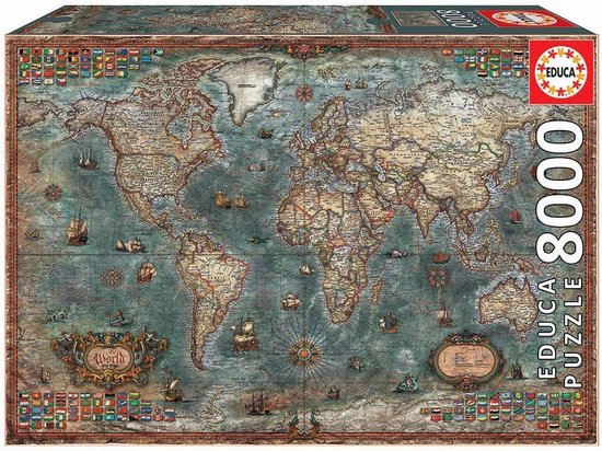 XL puzzel - 8000 stukken - 192CM - Puzzel Educa 8000-delig wereldkaart - Wereldkaart puzzel - Puzzel voor gevorderden - SPECIAL EDITION
