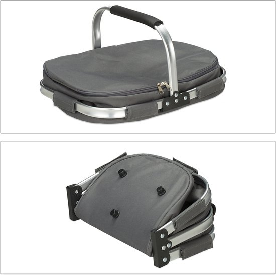 Relaxdays - cabas - panier pique-nique - panier - sac isotherme - 27 litres - gris