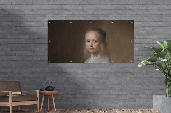 Décoration murale à l'extérieur d'une fille en bleu - Peinture de Johannes Cornelisz. Verspronck - 160x80 cm - Toile de jardin