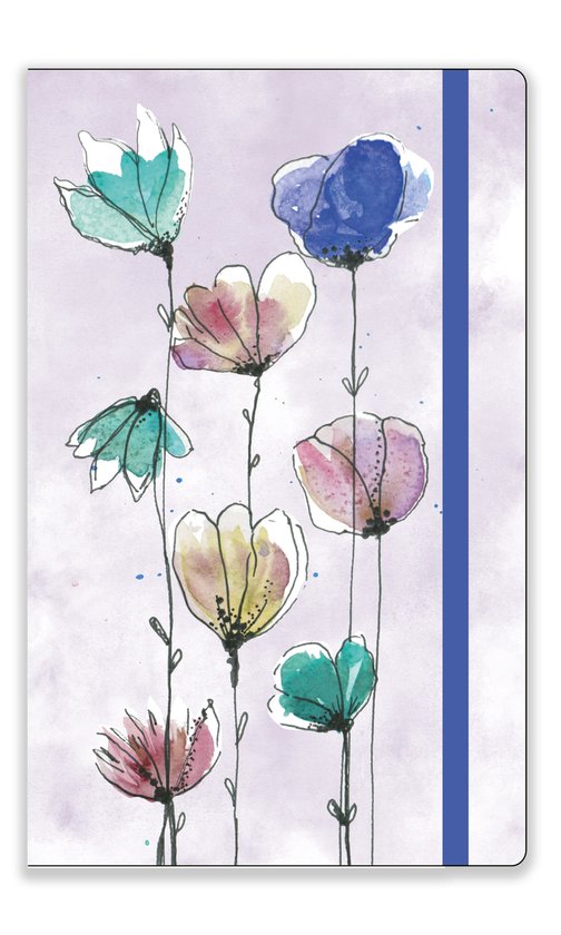 Notitieboek A5 – Harde kaft – Lijntjes – Veldbloemen – Bullet journal / To-do boek – 192 pagina’s – Notebook lila achtergrond