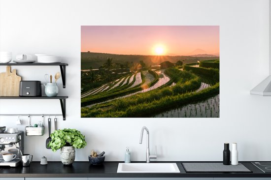 Stickers Stickers muraux - Rizières en Indonésie avec coucher de soleil - 120x80 cm - Film adhésif
