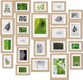 bomoe Nature Set van 24 Fotolijsten Houten Picture Frames - 10x 10,5x15cm / 8x 13x18cm / 4x 15x20cm / 2x 20x30cm - kunststof glas Fotolijst van Hout - Metalen Ophanging - Standaard & Passepartout - Eikenhout