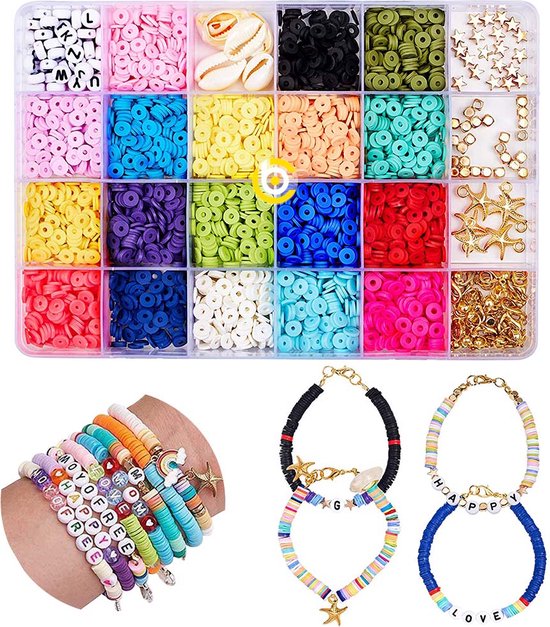 Creabae - Katsuki Kralen Set - Premium Klei Kralen - 6000 Stuks - Platte Kralen - Diverse Accessoires Creabae - Katsuki Kralen Set - Premium Klei Kralen - 6000 Stuks - Platte Kralen - Diverse Accessoires