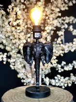Lamp Metal Elephant Black 32 cm hoog - tafellamp - lamp industrieel - landelijk - industriestijl - kunsthars lamp - verlichting voor binnen - verlichting voor uw interieur - zwart