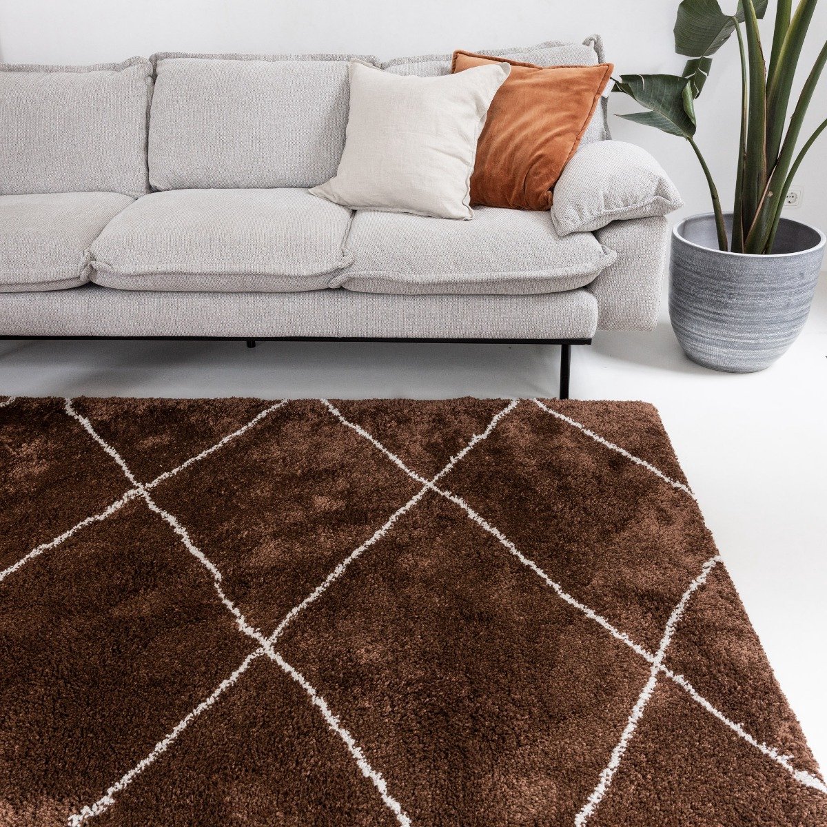berber vloerkleed hoogpolig roest/cream - scandinavisch - nea - 200 x 290 cm - (L)