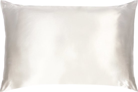 Zijden kussensloop, 100% moerbei zijde, hoogste kwaliteit (6A grade) 19 Momme. Kleur wit, klein defect,maat 60x70 cm.