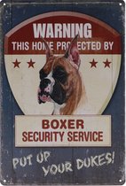 Wandbord – Boxer – Hond – Huisdier - Retro -  Wanddecoratie – Reclame bord – Restaurant – Kroeg - Bar – Cafe - Horeca – Metal Sign – 20x30cm