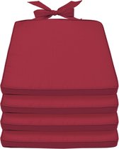 Chaise Beautissu Coussin Set de 4 Coussins d'assise d' extérieur 45x40x5 cm - Rouge - Coussin de siège avec le ruban - Pia