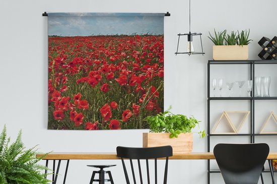Tenture murale - Tapisserie murale - Une prairie pleine de coquelicots - 150x150 cm - Tapisserie murale