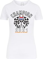 Dames T-shirt wit Champion MV 2021 | race supporter fan shirt | Formule 1 fan kleding | Max Verstappen / Red Bull racing supporter | wereldkampioen / kampioen | racing souvenir | maat XL