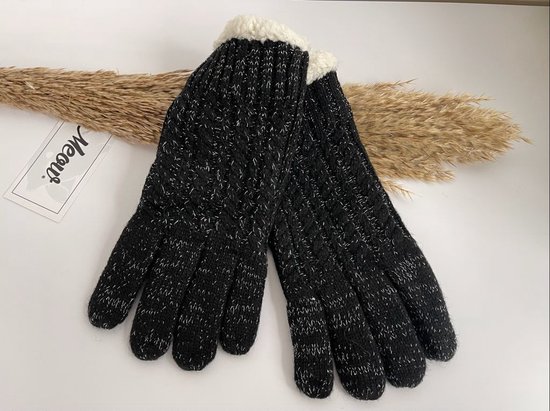 Gebreide winterhandschoenen - Gestreepte wanten - Gloves - Zwart - Eén maat