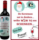 Wijnetiket Kerst - Wijnlabel Kerstcadeau voor volwassenen - Wijncadeau - Wijn cadeau kado - De Kerstman zat te denken welke wijn hij zou schenken