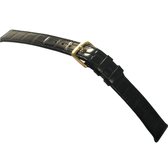 Horlogeband-18mm-echt kalfsleer-croco-zwart-zacht- plat-18 mm-goudkleurige gesp