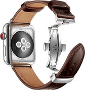 Geschikt voor Apple Watch 1 / 2 / 3 / 4 / 5 / 6 / 7 / 8 / 9 / SE / Ultra 49MM / 45MM / 44MM / 42MM Bandje Echt Leer met Metalen RVS Vlindersluiting Brown