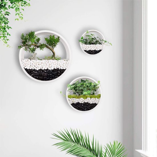 regen Grootte generatie Loodi - Wand decoratie - Ronde stijlvolle muur plantenbak - Wit - 40x40x7cm  | bol.com