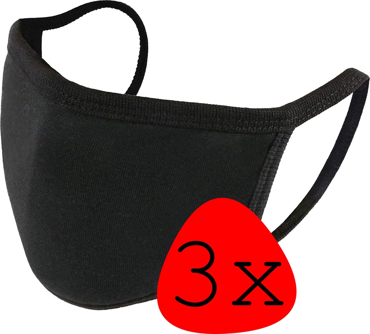 Wasbaar Mondkapje Zwart Katoen Wasbaar Mondmasker Elastisch Mondkapjes - 3 stuks