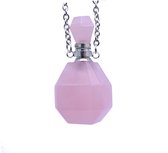 Bixorp Gems - Zilveren Edelstenen Ketting met Rozenkwarts Edelstenen Parfum Flesje