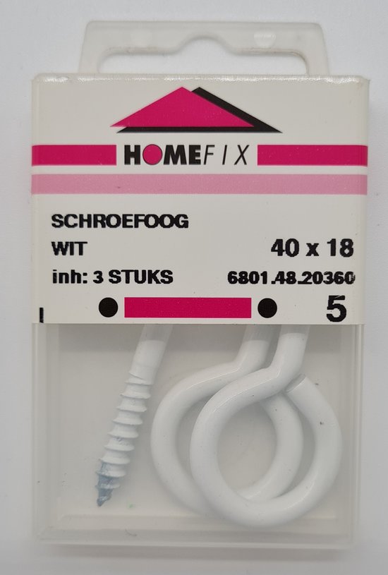 Homefix schroefoog wit, 3 stuks, 40 x 18 mm.