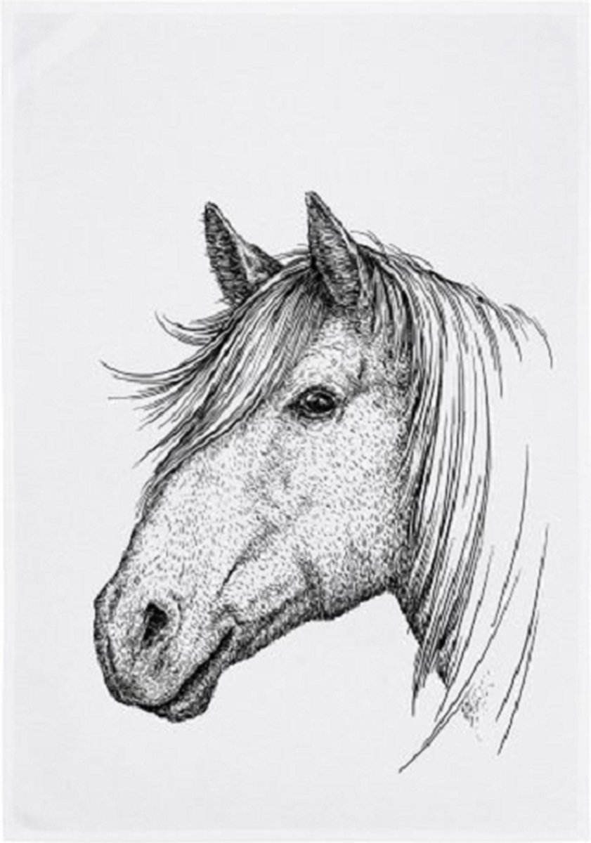 Theedoek paard wit 50x70 cm