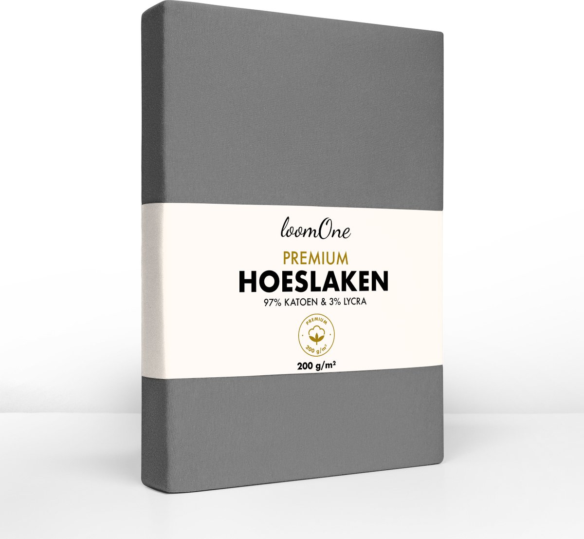 Loom One Premium Hoeslaken – 97% Jersey Katoen / 3% Lycra – 200x220 cm – tot 35cm matrasdikte– 200 g/m² – voor Boxspring-Waterbed - Antraciet