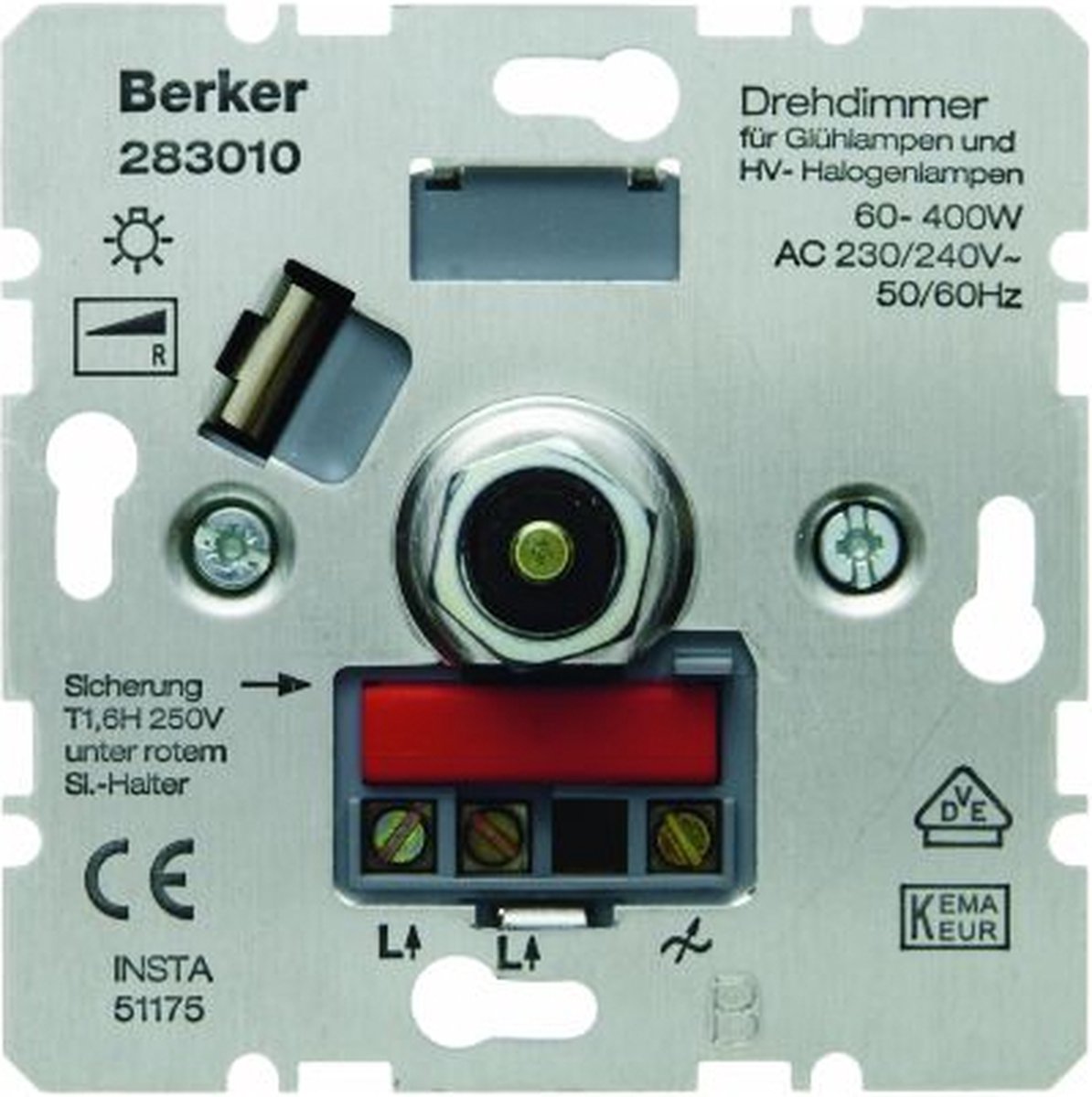 Berker dimmer - 230V lampen en halogeenlampen zonder trafo - 60 tot 400 watt - basiselement 283010