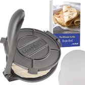 StarBlue Gietijzeren tortillapers, 25,4 cm, met 100 oliepapiertjes en recepten e-book (mogelijk niet in het Duits) - hulpmiddel voor het maken van chapati, tortilla, roti, zwart, SB-GV-T3