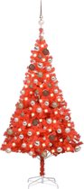 Huis en Tuin Depot Kunstkerstboom Met Led'S En Kerstballen 180 Cm Pvc Rood