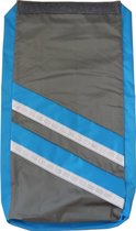 Schootskeed met Voetenzak (voor zitorthese), warme fleece-voering, Maat; Senior (lengte t/m 185cm), kleur: Grijs (antraciet) met Aqua-blauwe strepen en Reflektorstrepen