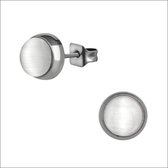 Aramat jewels ® - Zweerknopjes wit cat eye zilverkleurig chirurgisch staal 7mm