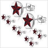 Aramat jewels ® - Ronde oorstekers ster zwart rood staal 8mm