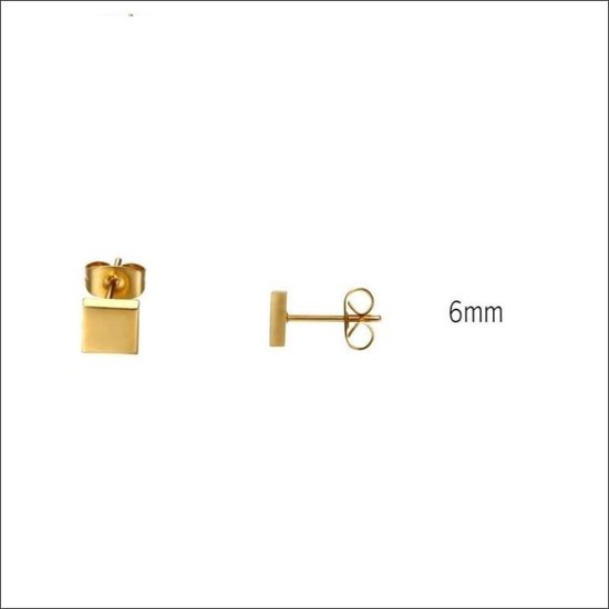 Aramat jewels ® - Oorstekers vierkant staal goudkleurig 6mm