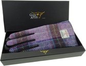 Unieke dames handschoen van echt Harris Tweed en zwart leer - Pink/Lilac - Made in Scotland