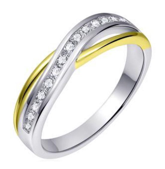 Schitterende Zilveren Ring Goud en Zirkonia's 20,50 mm. (maat 64) model 174 |Damesring | Jonline