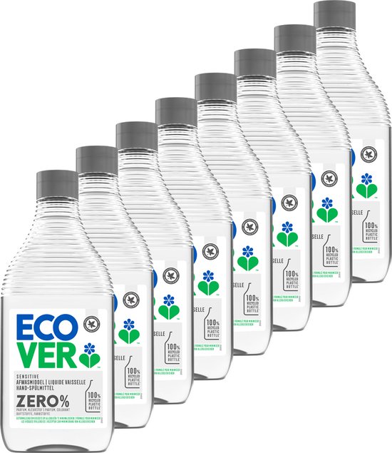 Ecover Afwasmiddel Voordeelverpakking ZERO Sensitive 8 x 450 ml | Ecologisch & Voor de Gevoelige Huid