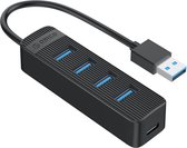ORICO USB 3.0 hub met 4 USB-A poorten - extra USB-C stroomtoevoer - zwart