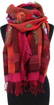 Chique kasjmier sjaal roze oranje rood - 180 x 70 cm - 100% wol - Lailasboutique