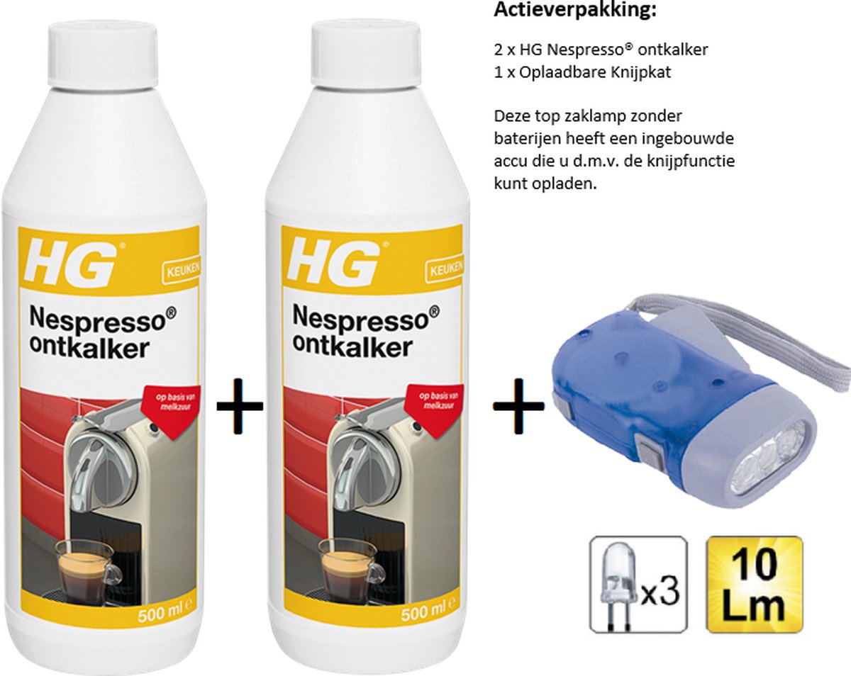 HG Nespresso® ontkalker - 2 stuks + Knijpkat/Zaklamp | bol