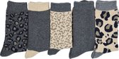 InterSocks - Damessokken - 5 paar - grey animal - 80% katoen - dames kousen met dieren print