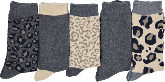 Foto: Intersocks damessokken 5 paar grey animal 80 katoen dames kousen met dieren print