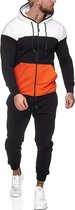 Heren joggingpak zwart - wit - oranje - 1083